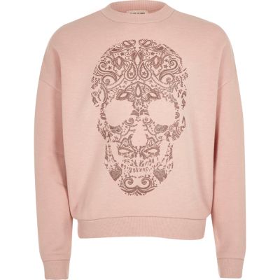 Girls pink leopard stud skull sweatshirt